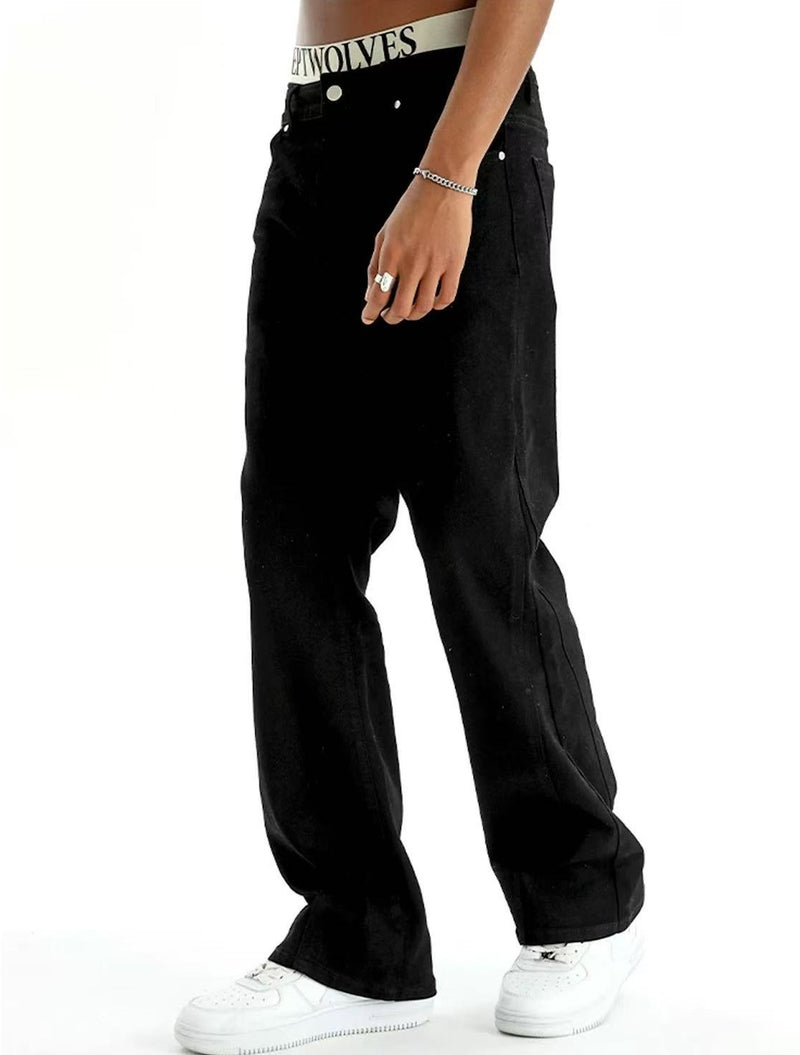 STK Wavy Line Slight Flared Waterwashed Jeans