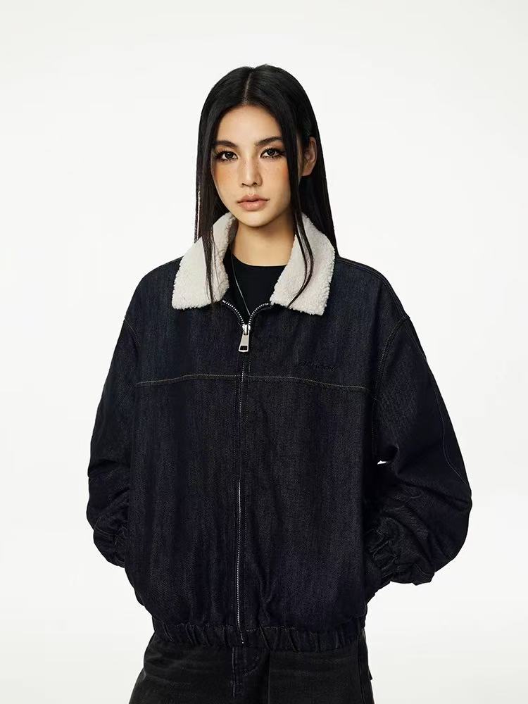 ACHOCK Denim Faux Sherpa Lapel Warm Thicken Jacket