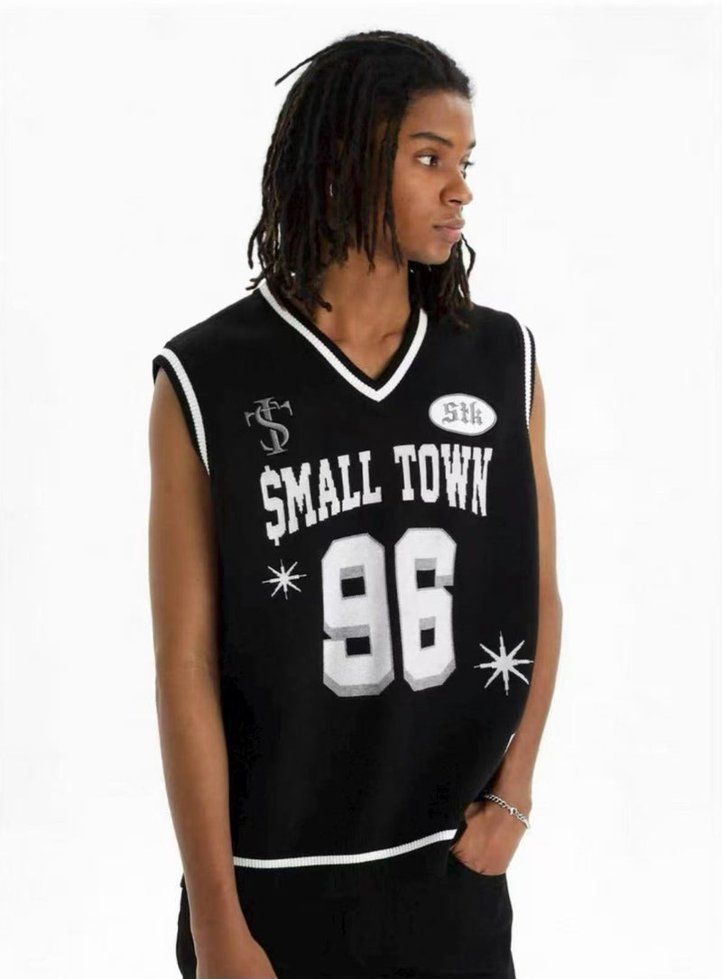 STK 96 Number Embroidered V-Neck Knit Vest