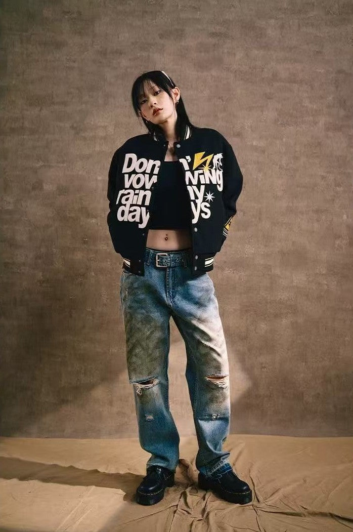 REMEDY Lightning Pledge Embroidered Letter Jacket