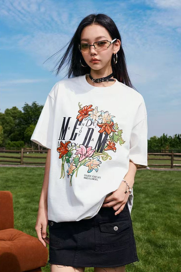 MEDM Twisted Floral Print Short-sleeved T-shirt