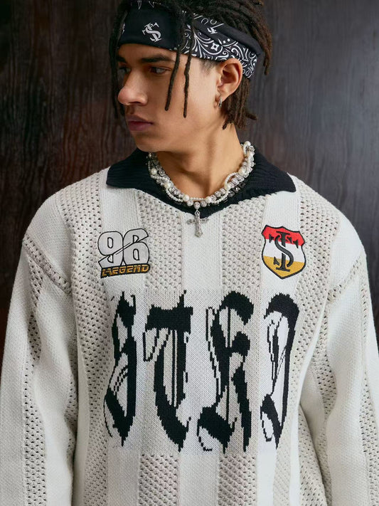 STK Vintage Striped Long-Sleeve Polo T-Shirt