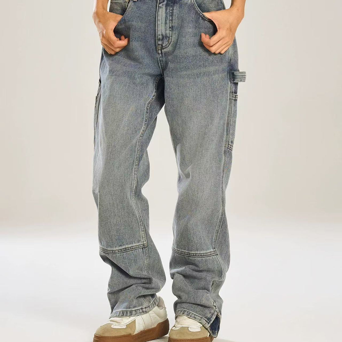BIPOLAR Multi-pocket Wide-leg Workwear Denim Jeans