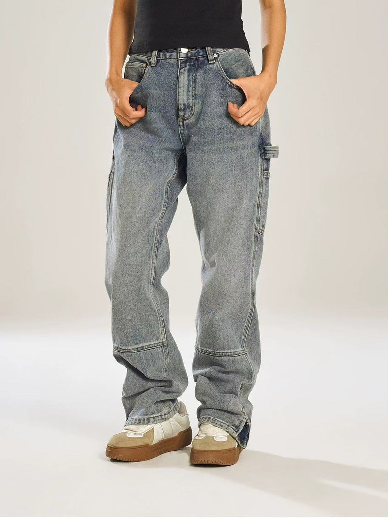 BIPOLAR Multi-pocket Wide-leg Workwear Denim Jeans