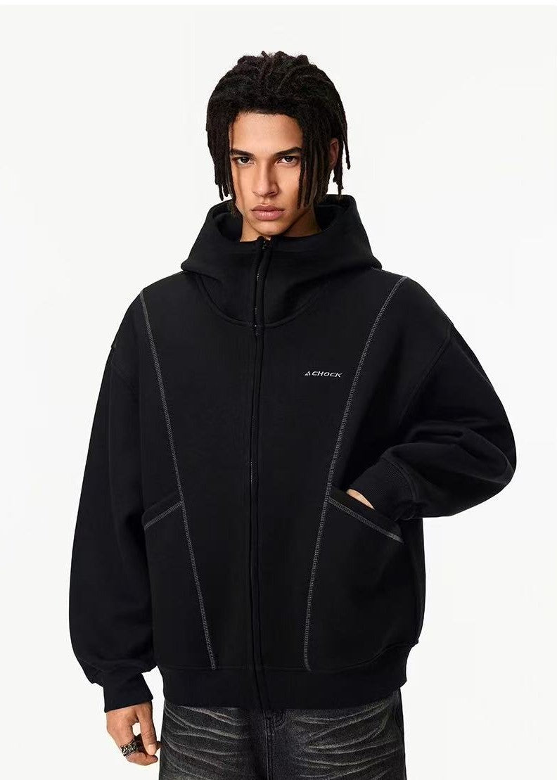 ACHOCK  Heavy Air Layer Cardigan Zipper Sweatshirt