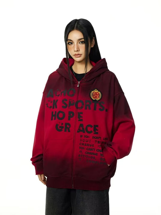 ACHOCK Logo High Street Distressed Zipper Sweatshirt