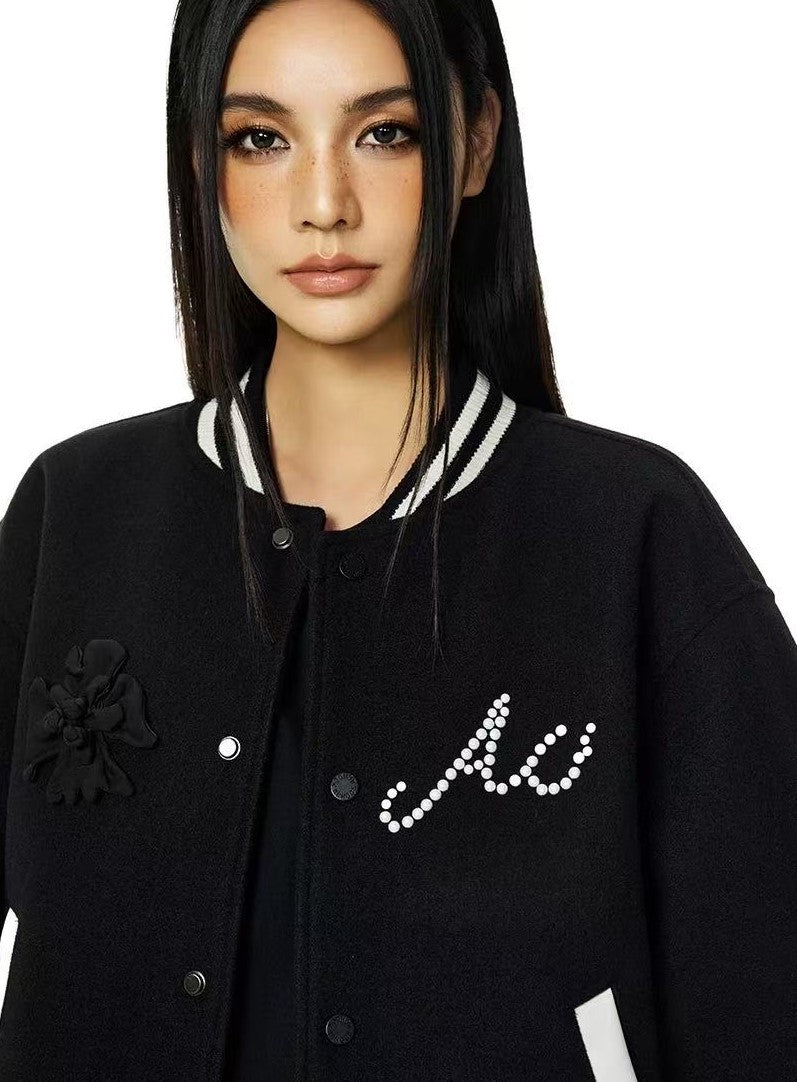 ACHOCK Heavy Embroidered Pearl Design Baseball Jacket