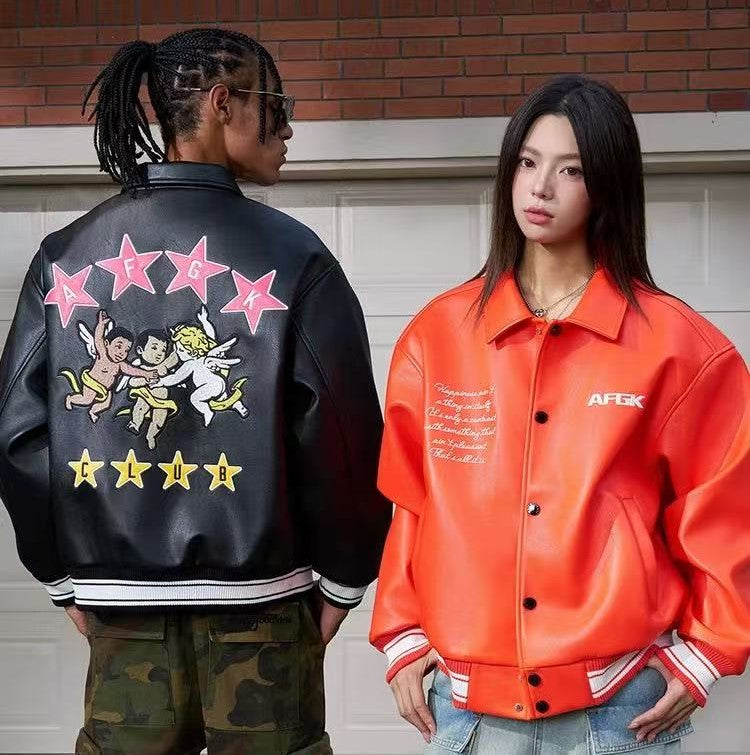 AFGK Star Angel Embroidered Leather Jacket