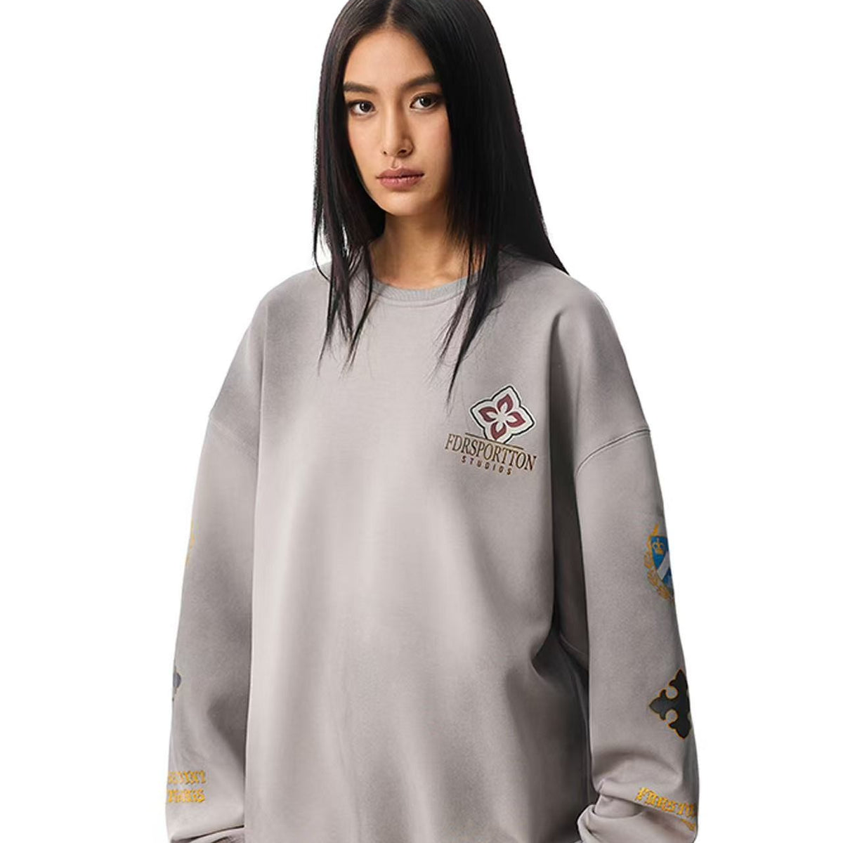 FDR Retro Dirty Round Neck Logo Print Sweatshirt