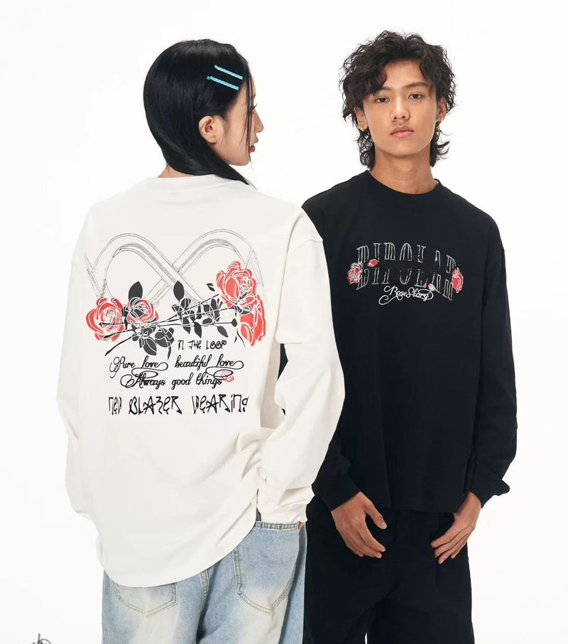 BIPOLAR Neon Rose Embroidered Long-sleeves T-shirts
