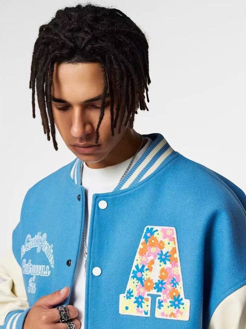 ACHOCK Hollow Floral  Embroidered Baseball Jacket