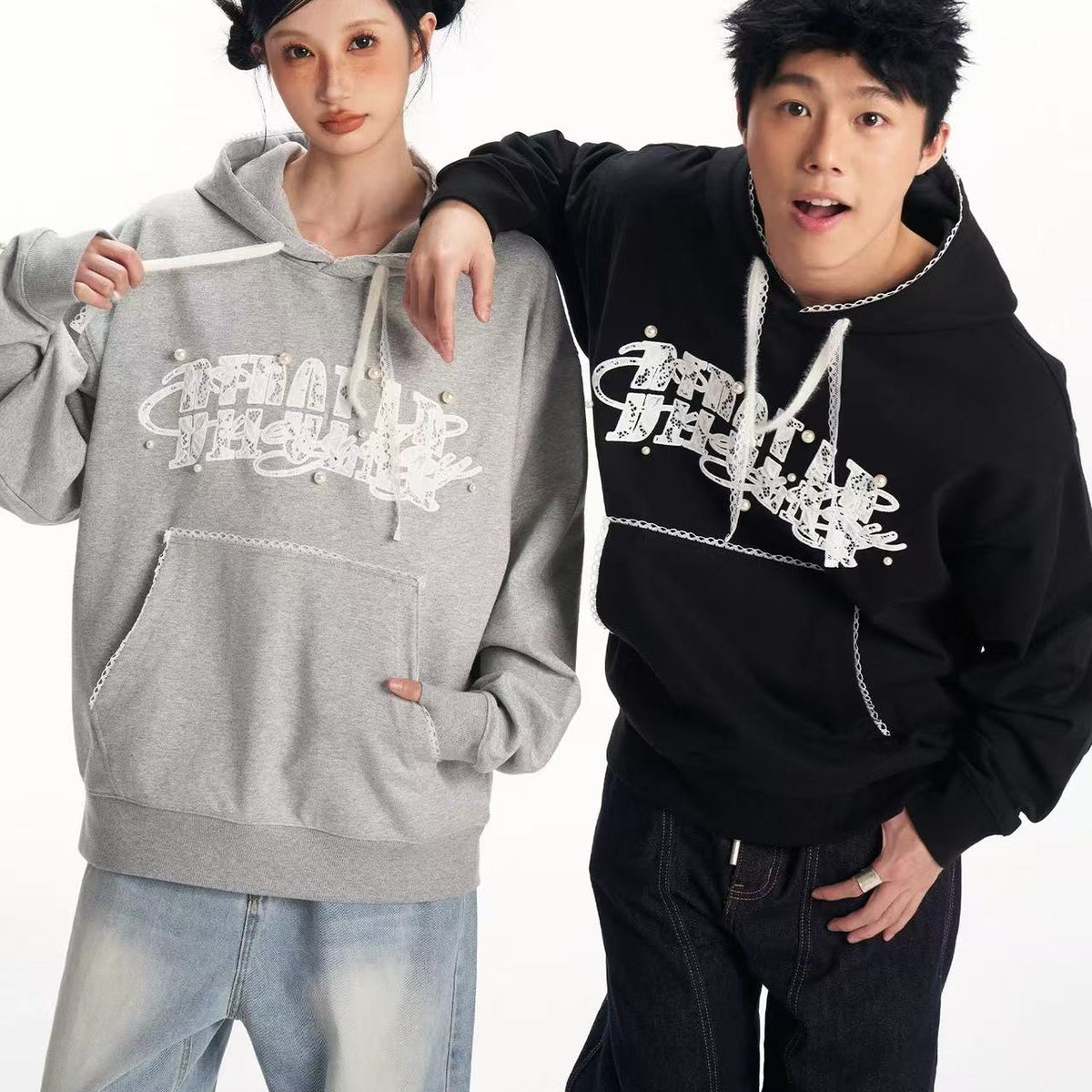 BIPOLAR Lace Pearl Patch Logo Hoodie