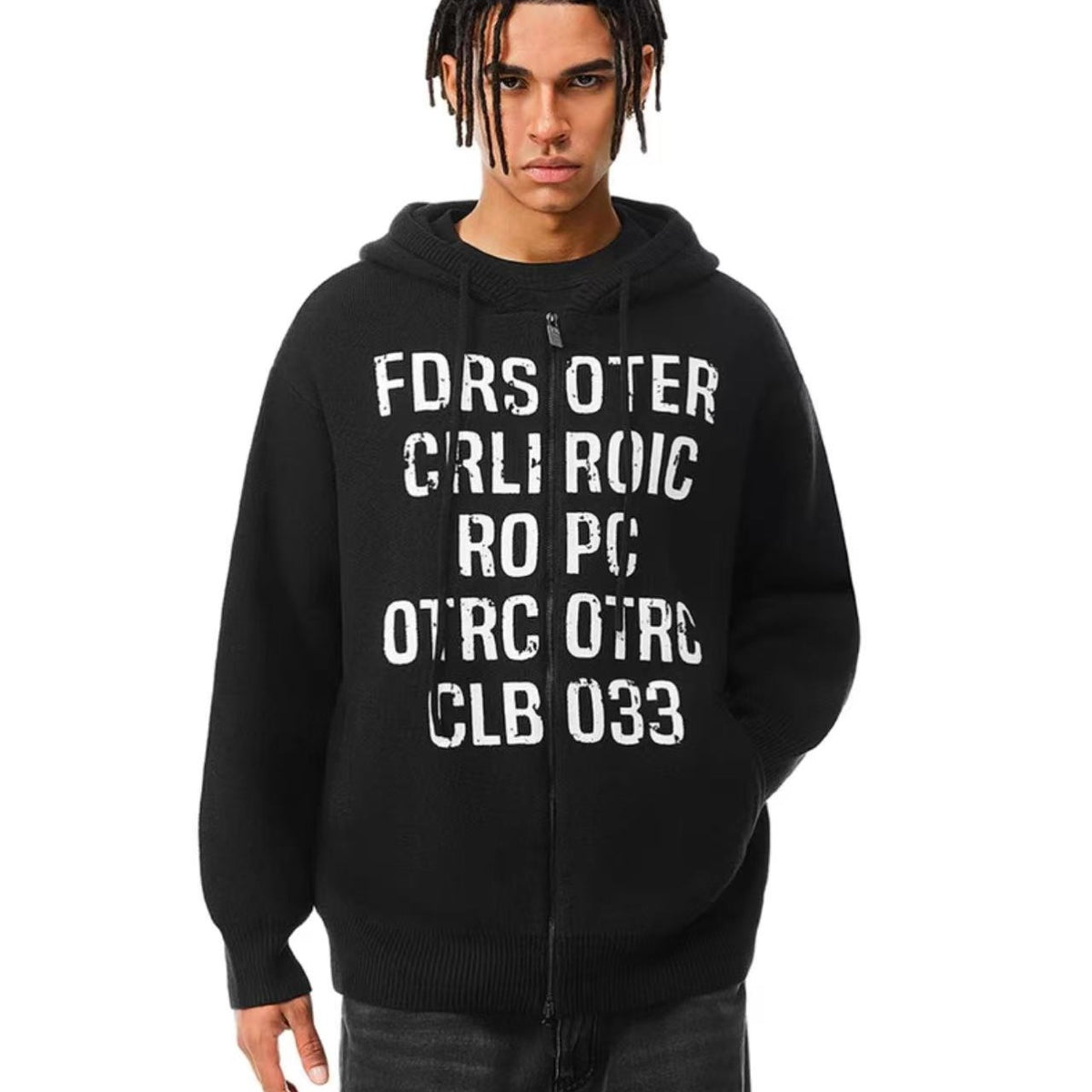 FDR Mottled Font Zipper Hoodie