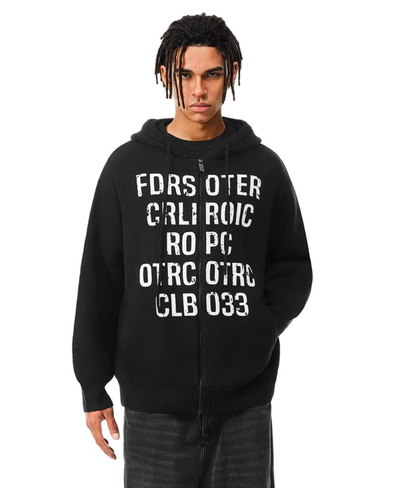 FDR Mottled Font Zipper Hoodie
