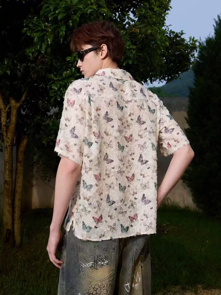 ICONSLAB Tassel Butterfly Cuban Collar Short Sleeve Shirt