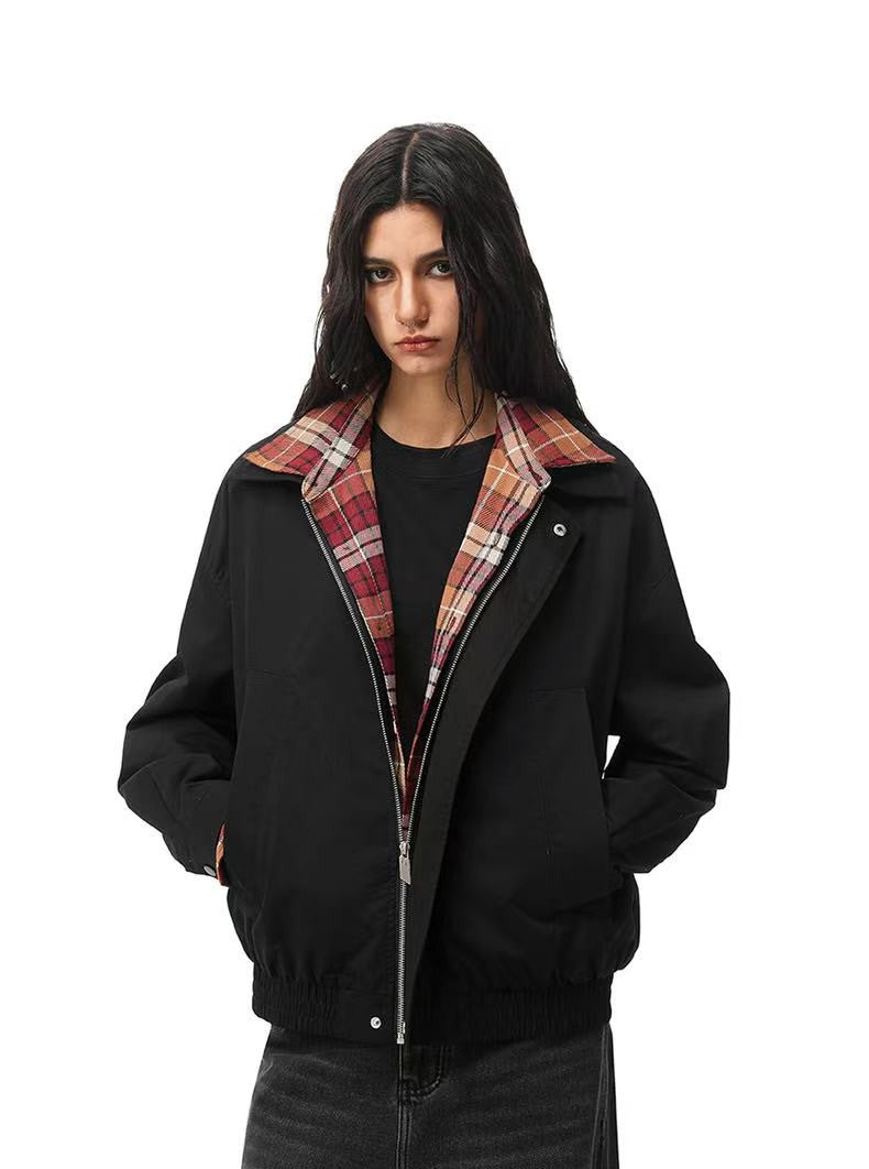 FDR Contrast Patchwork Plaid Fake Two-piece Jacket