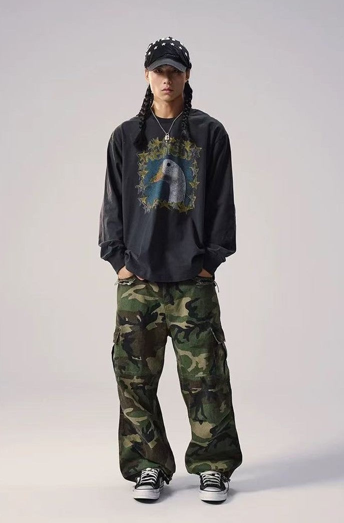 REMEDY Retro Duck Print Long-sleeve Tee