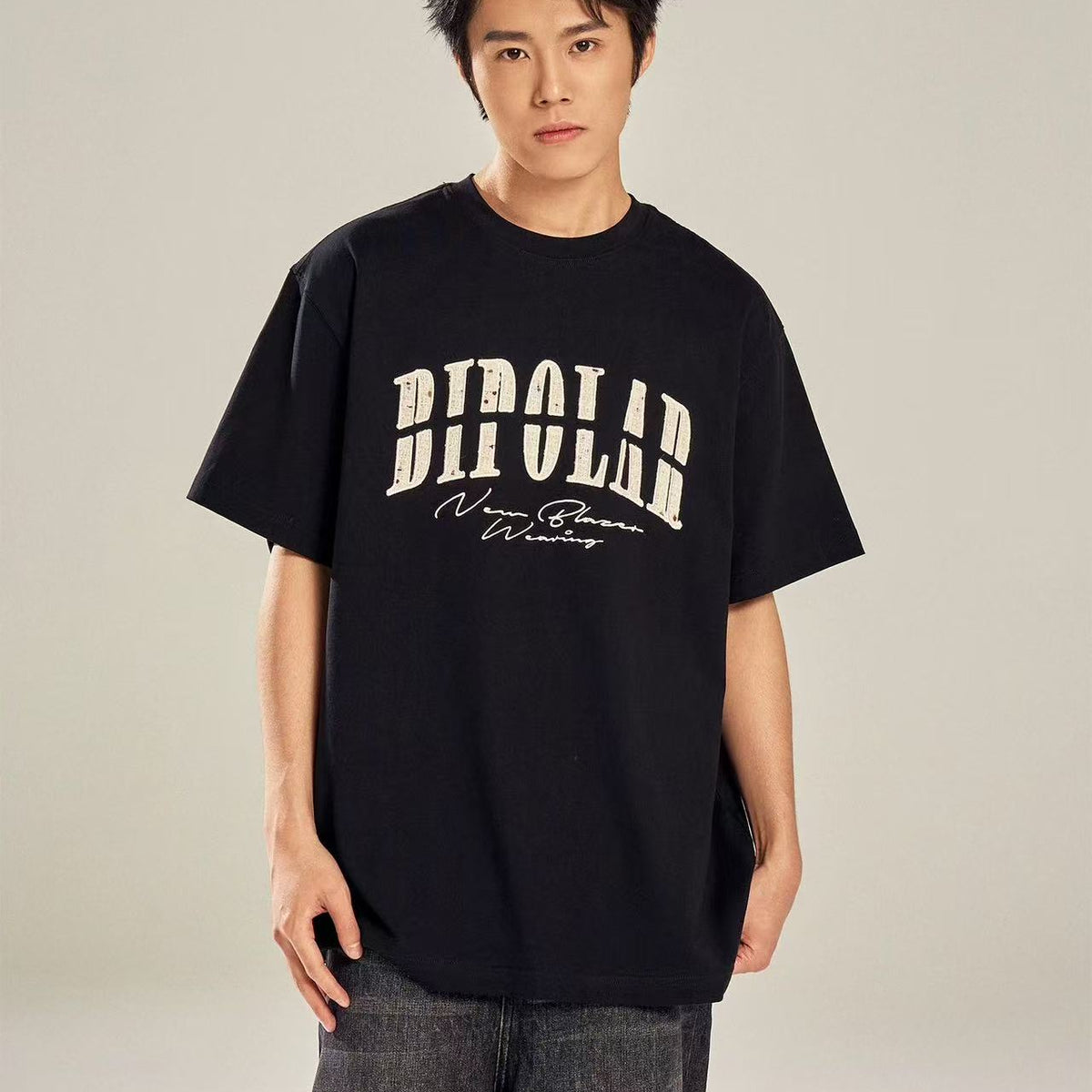 BIPOLAR  Round Neck Patch Embroidered T-shirt