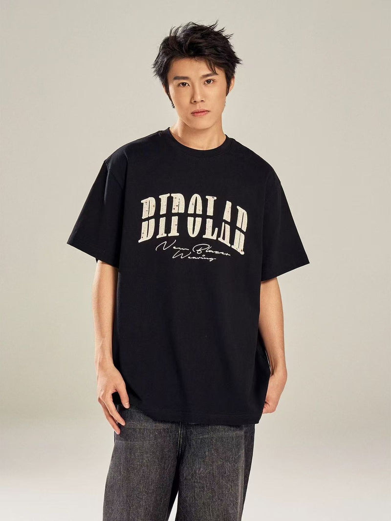 BIPOLAR  Round Neck Patch Embroidered T-shirt