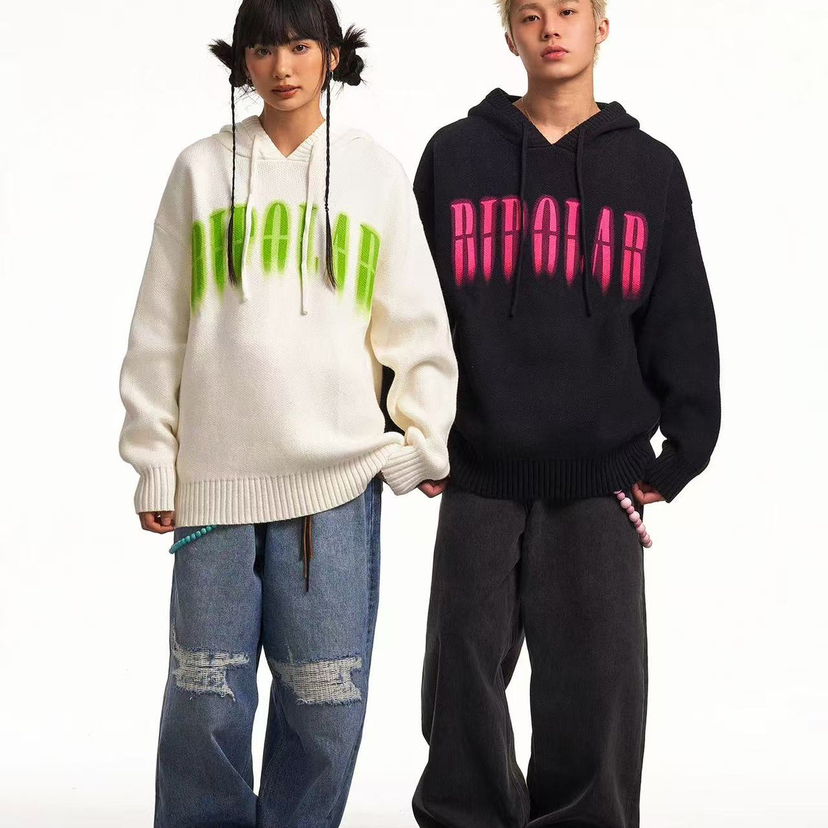BIPOLAR Direct Print Letter Hooded Sweater