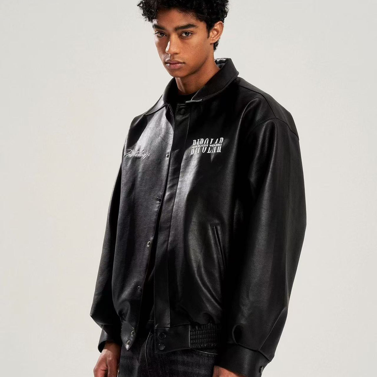 BIPOLAR Logo Embroidered Leather Jacket