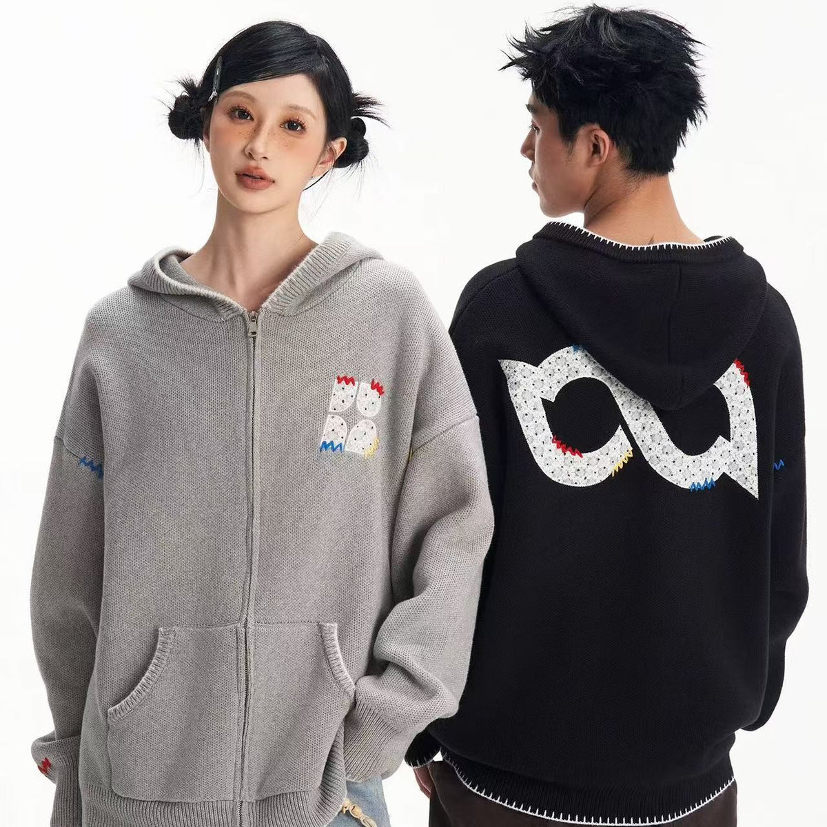 BIPOLAR Four-pointed Star Knitted Cardigan Zipper Sweater