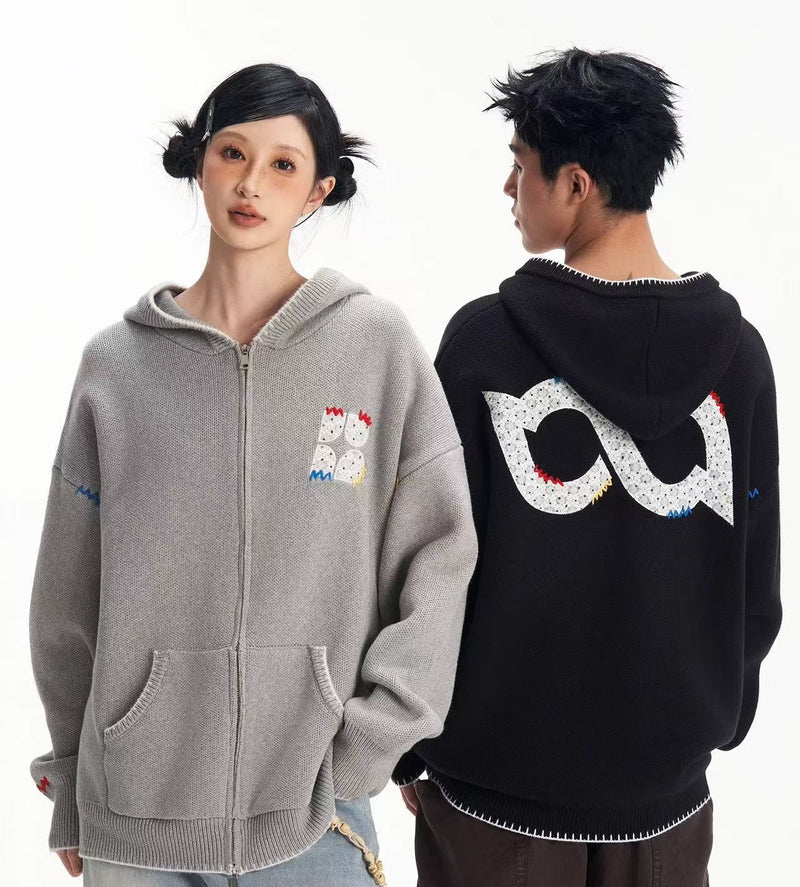 BIPOLAR Four-pointed Star Knitted Cardigan Zipper Sweater