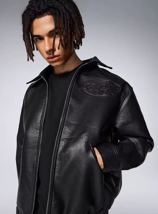 ACHOCK Heavy Steel Embossed Leather Jacket
