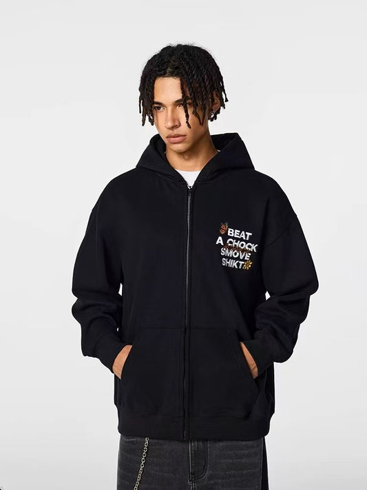 ACHOCK Floral Patch Embroidered Hooded Sweatshirt