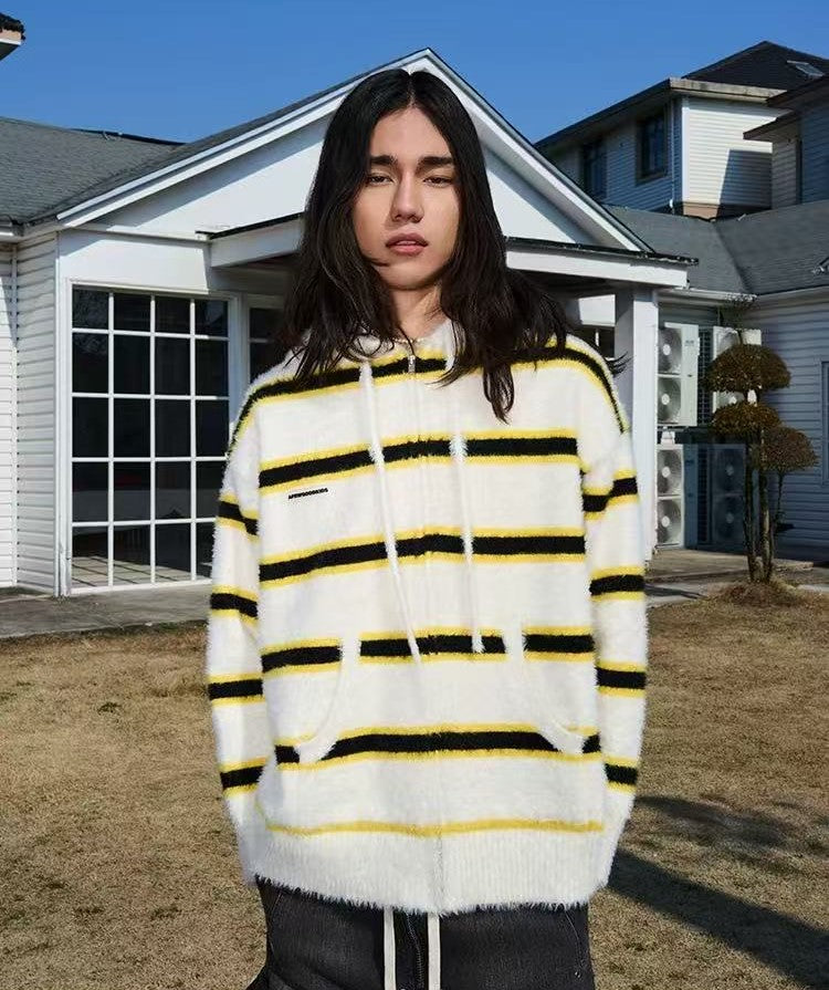 AFGK Striped Zip Hooded Cardigan Sweater