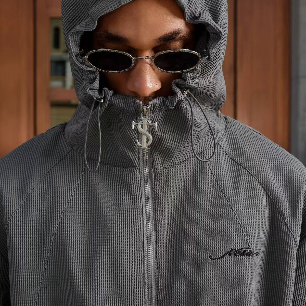 STK Vintage Ruched Split Hooded Jacket