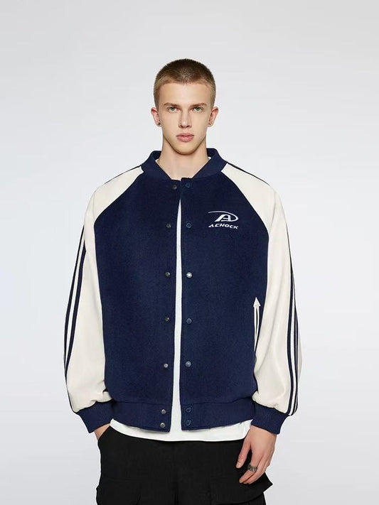 ACHOCK Contrast Patchwork Raglan-sleeve Baseball Jersey