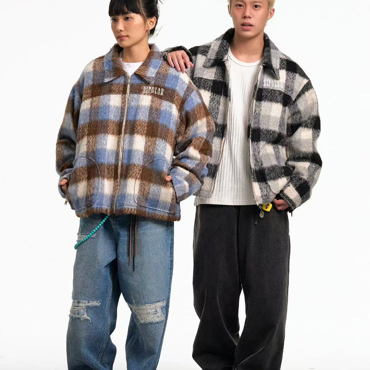 BIPOLAR Plush Plaid Color Block Jacket
