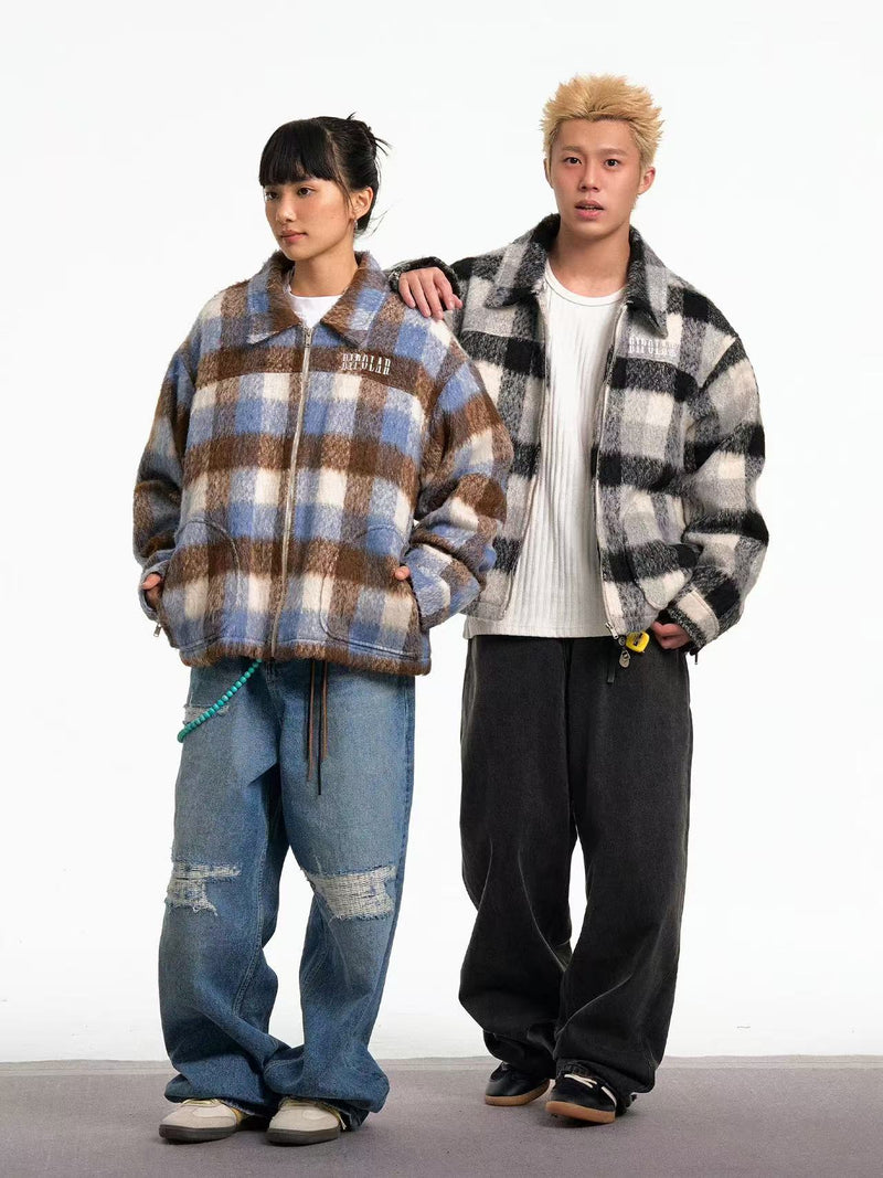 BIPOLAR Plush Plaid Color Block Jacket