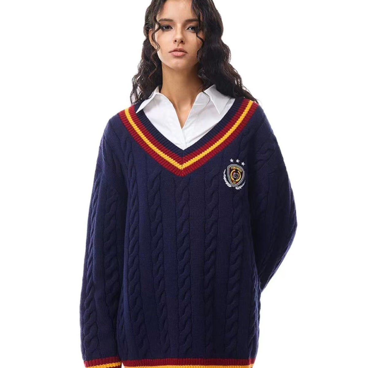 FDR V-neck badge knitted sweater