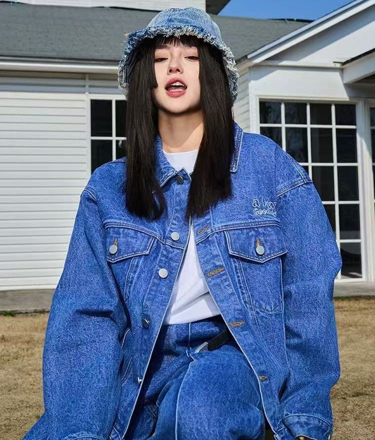 AFGK Three Angels Topstitch Embroidered Denim Jacket