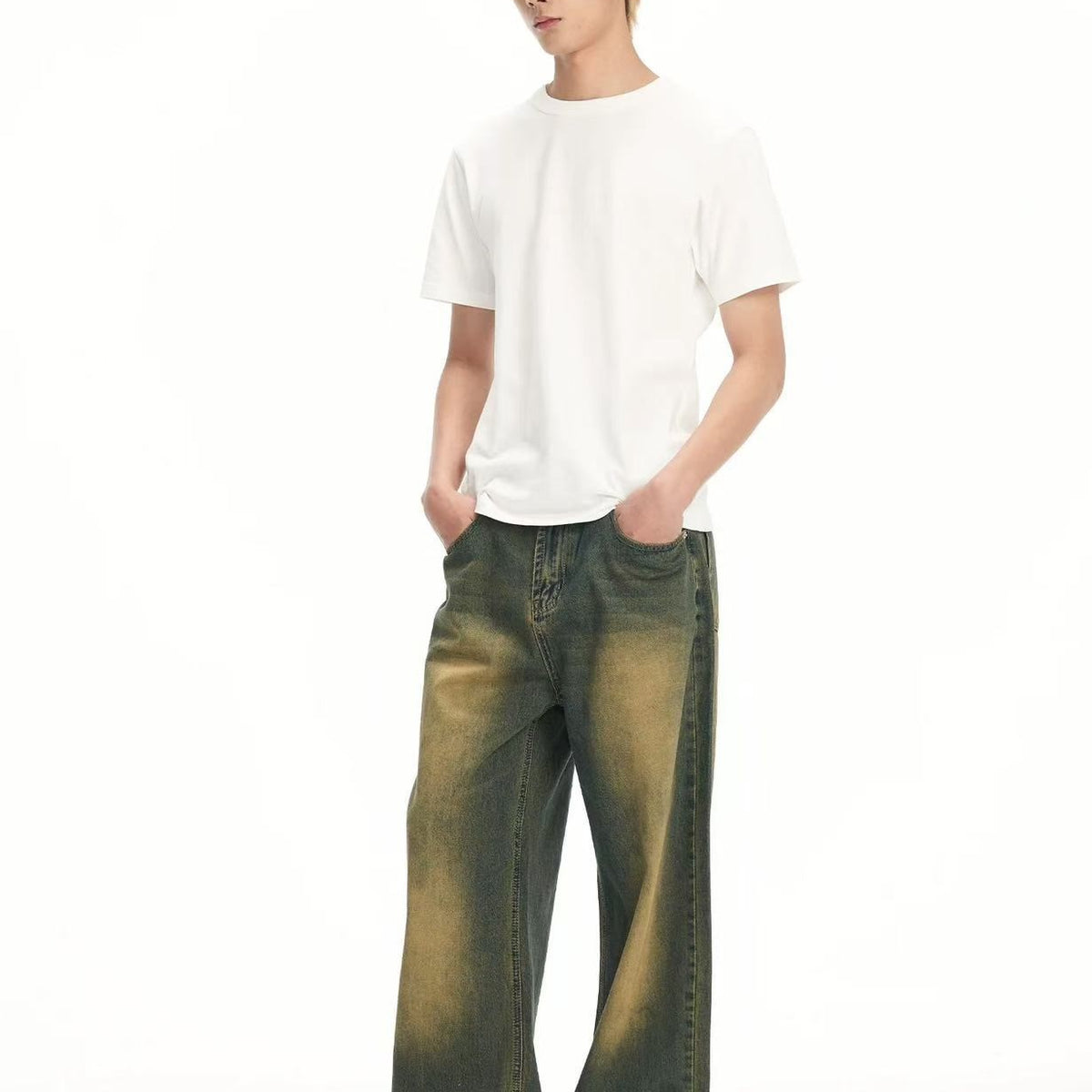 BIPOLAR  Distressed Straight Floor-length Trousers