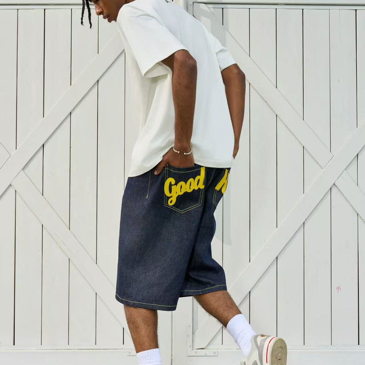 AFGK Pure Color Printed Denim Shorts