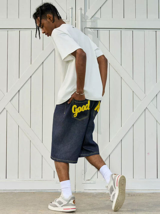 AFGK Pure Color Printed Denim Shorts