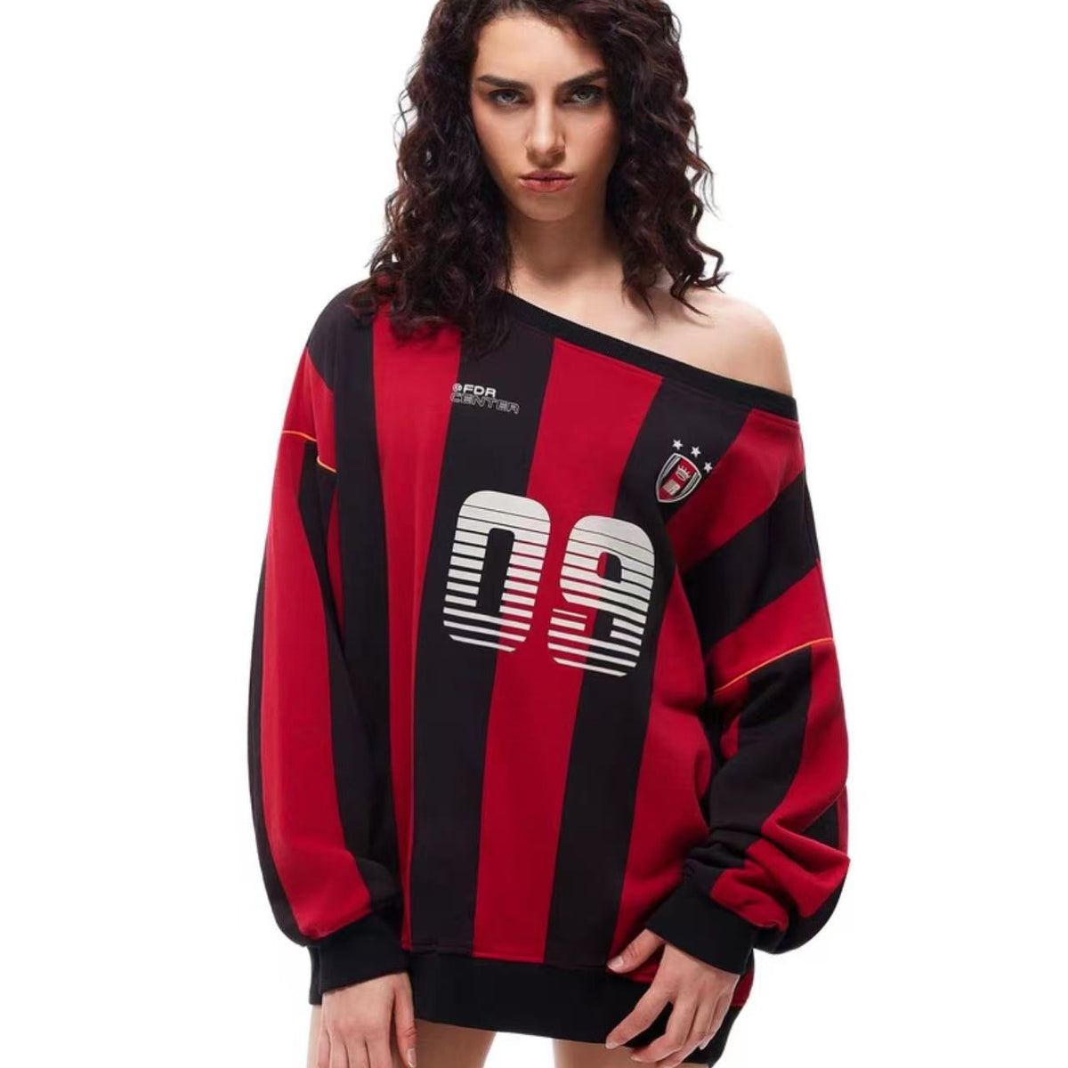 FDR 09 Printed Striped Off-shoulder Sweatshirt (For Women)