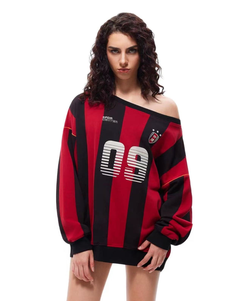 FDR 09 Printed Striped Off-shoulder Sweatshirt (For Women)