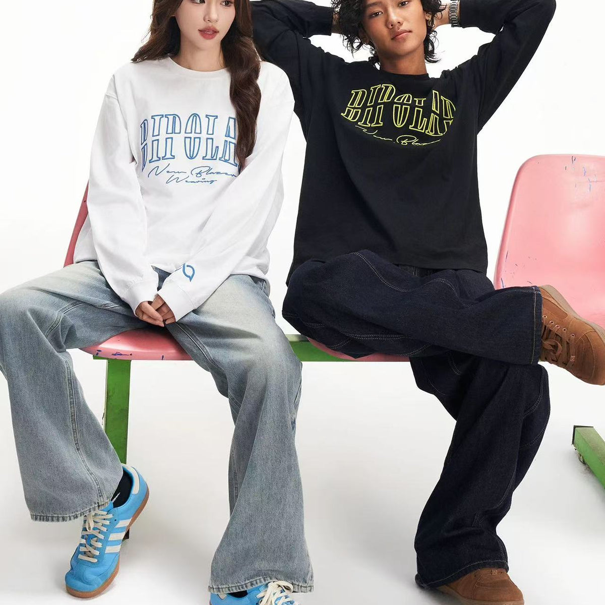 BIPOLAR Basic Embroidered Long-sleeved T-shirt