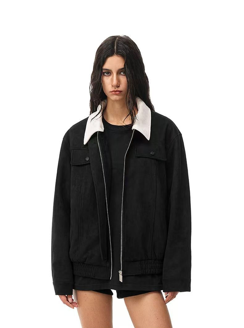 FDR Retro Contrast Lapel Suede Jacket (For Women)