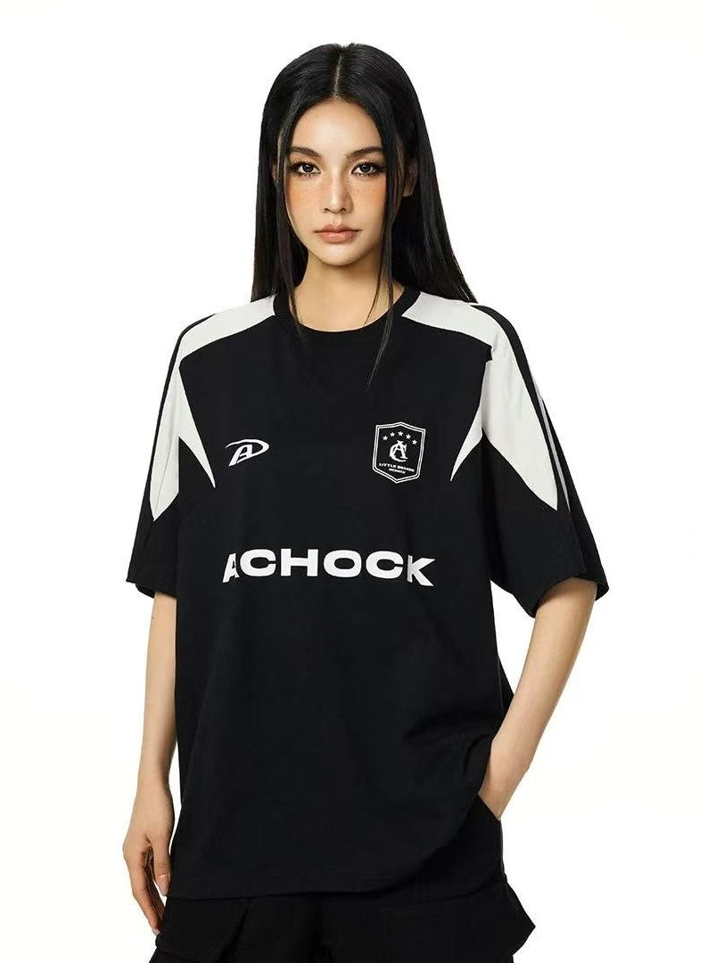 ACHOCK Casual Basic Patchwork Contrasting Color T-shirt