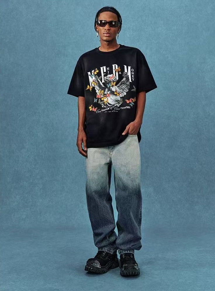 MEDM Angel Butterfly Washed Short Sleeve T-Shirt