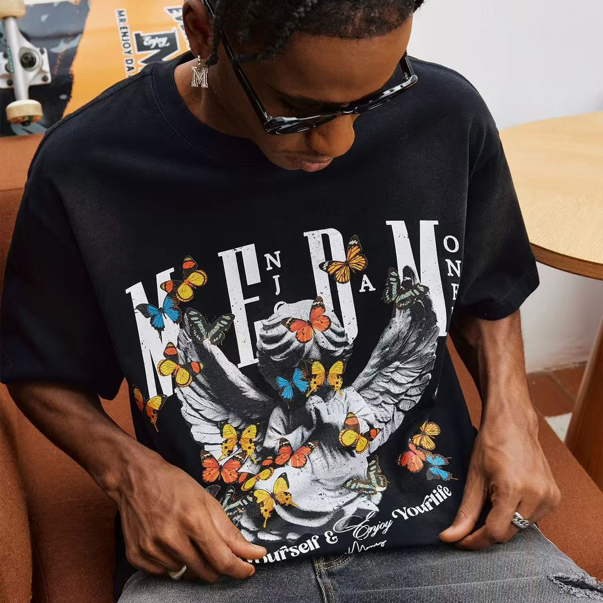 MEDM Angel Butterfly Washed Short Sleeve T-Shirt