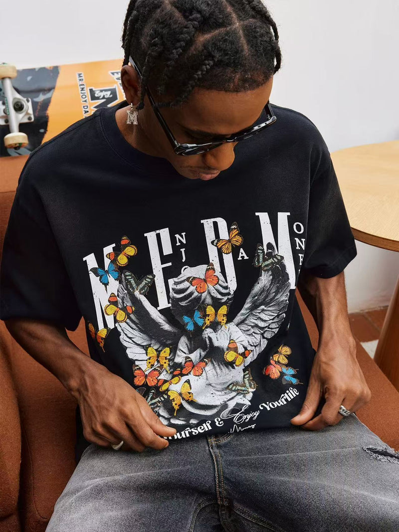 MEDM Angel Butterfly Washed Short Sleeve T-Shirt