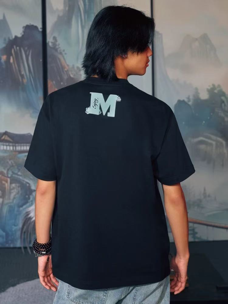 MEDM White Ink Crane Printed Short-sleeve T-shirt