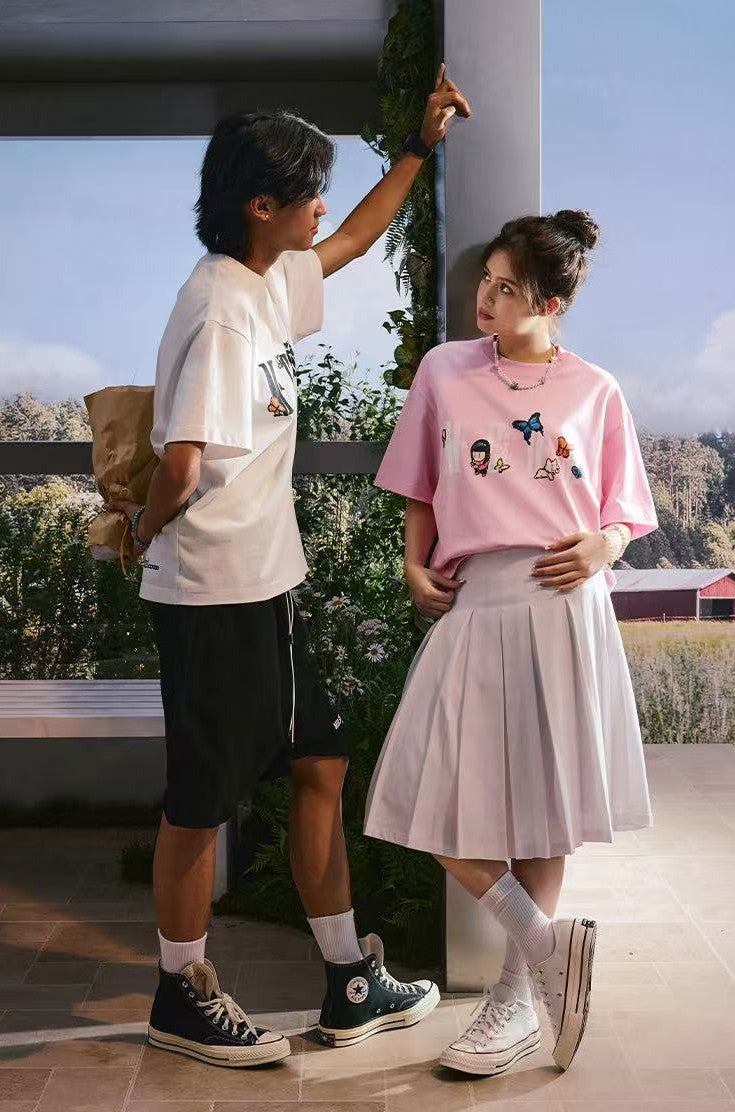 MEDMxNewmasus Butterfly Floral Print Short-sleeved T-shirt