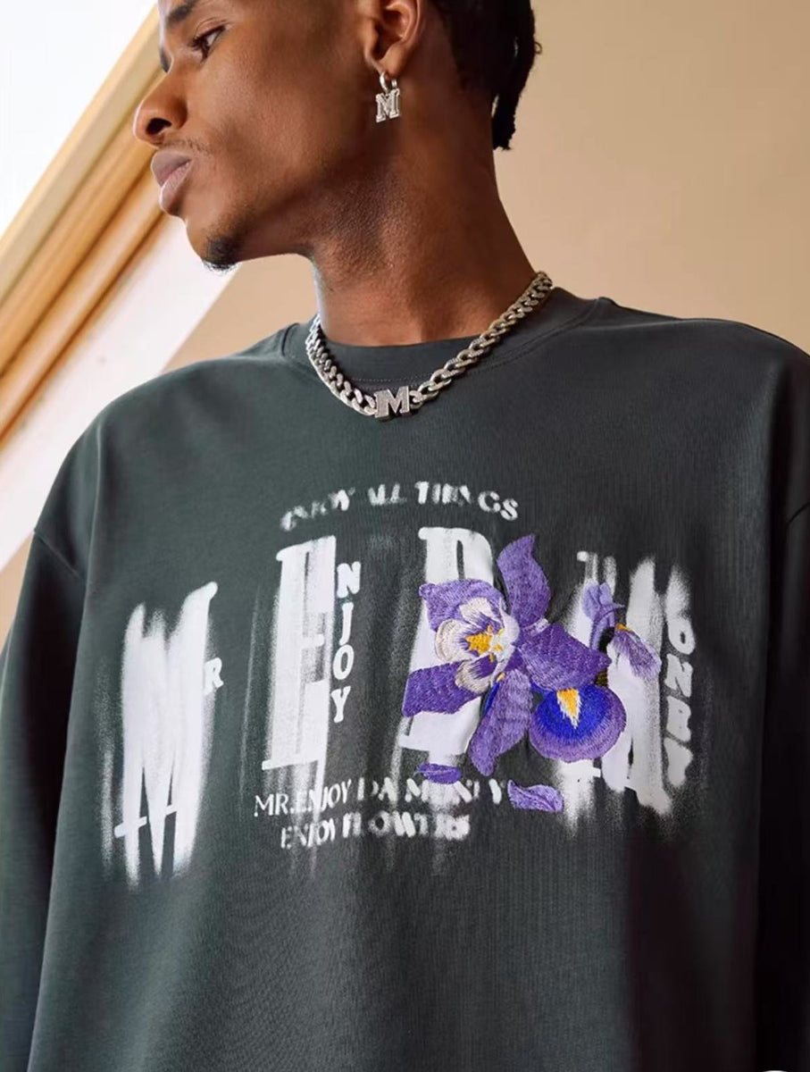 MEDM Phantom Floral Embroidered Long Sleeve T-Shirt